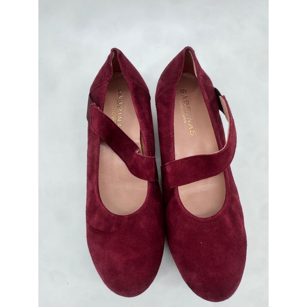 Sabrinas Burgundy Suede Mary Jane Wedge Shoes Made in Spain Size 39